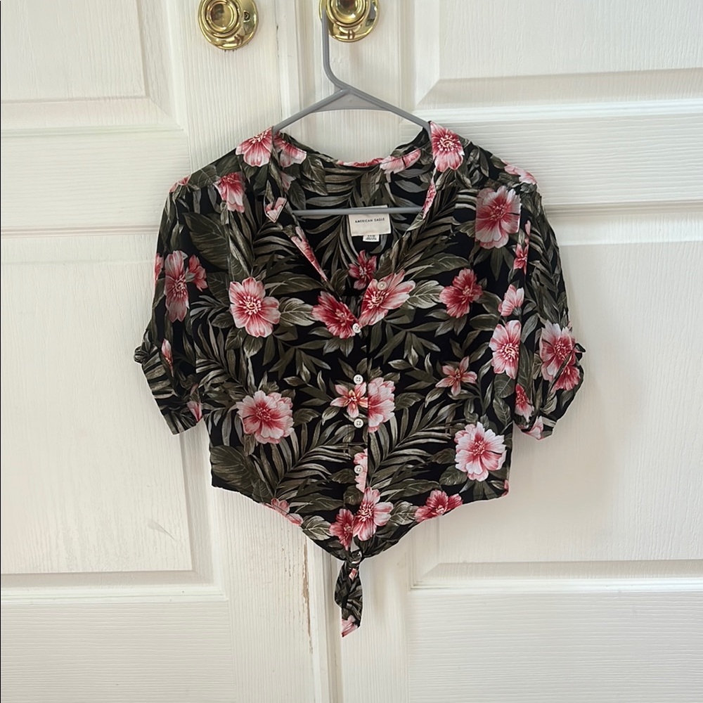Cropped Hawaiian American Eagle Button Up Top